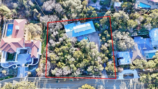 2909 Stratford Dr, Austin, TX 78746 - aerial view of property and surrounding area with property parcel outlined