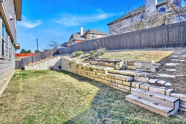 view of yard with a fenced backyard