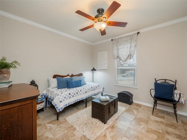 112 Chaumont St, Kingsland, TX 78639 - bedroom featuring baseboards, ceiling fan, and crown molding