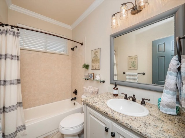 112 Chaumont St, Kingsland, TX 78639 - full bathroom with vanity, ornamental molding, shower / tub combo, and toilet