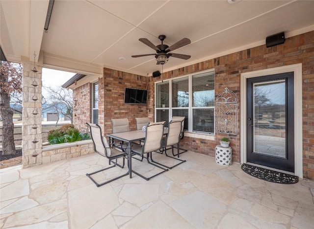112 Chaumont St, Kingsland, TX 78639 - view of patio / terrace featuring outdoor dining area and a ceiling fan