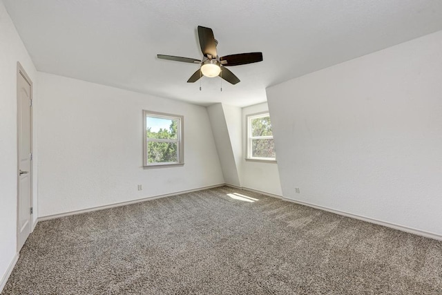 empty room featuring ceiling fan and carpet