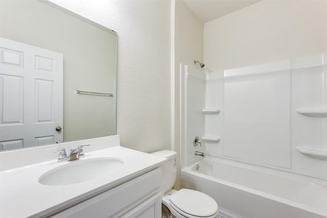 full bathroom with shower / tub combination, vanity, and toilet