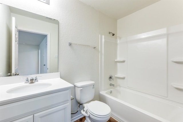 full bathroom with vanity, toilet, and bathing tub / shower combination