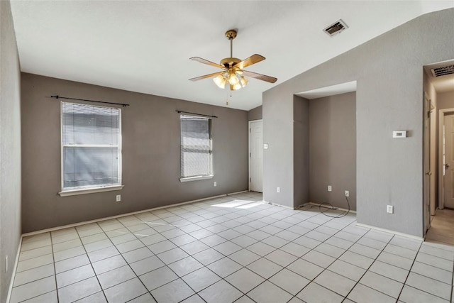 9145 Swanson Ln, Austin, TX 78748 - unfurnished room with visible vents, ceiling fan, a healthy amount of sunlight, and vaulted ceiling