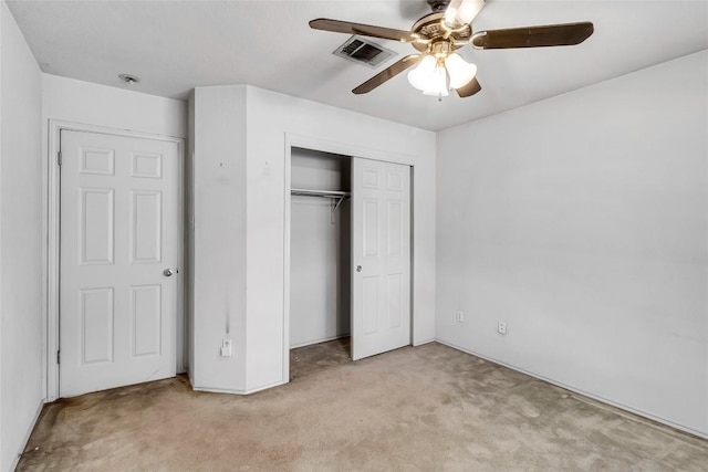 9145 Swanson Ln, Austin, TX 78748 - unfurnished bedroom with visible vents, carpet floors, a closet, and ceiling fan