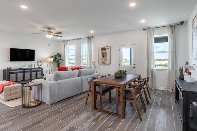 dining area featuring ceiling fan and a healthy amount of sunlight