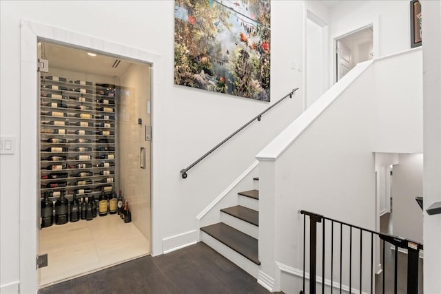 wine area featuring dark hardwood / wood-style floors and electric panel