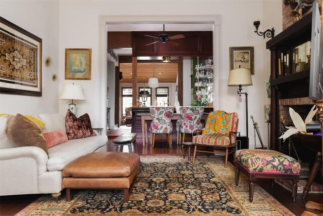 209 E Elizabeth St, Austin, TX 78704 - living area featuring wood finished floors and a ceiling fan