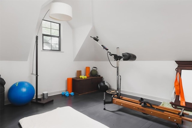 209 E Elizabeth St, Austin, TX 78704 - exercise room with baseboards and vaulted ceiling