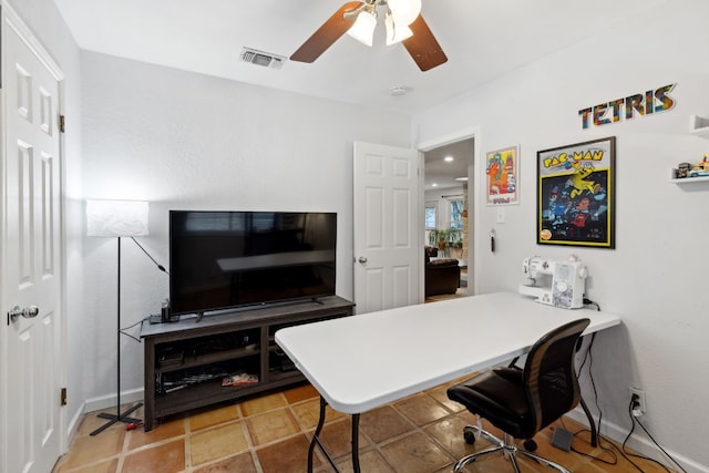 office area featuring ceiling fan