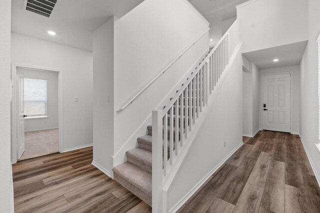 4829 Mozzafiato Ln, Round Rock, TX 78665 - stairway with wood finished floors and recessed lighting
