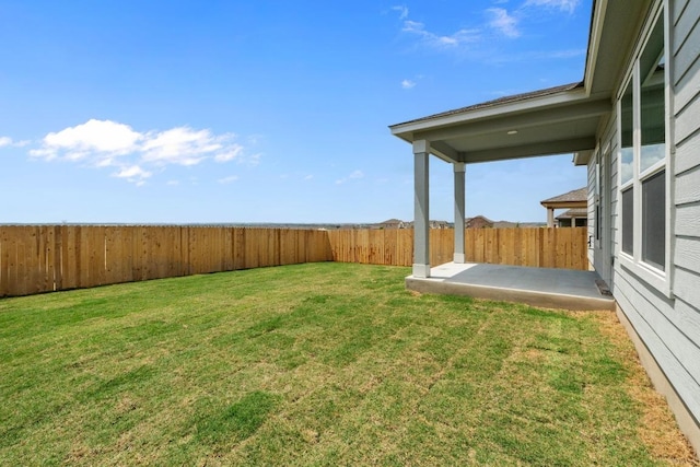 view of yard with a patio area and a fenced backyard