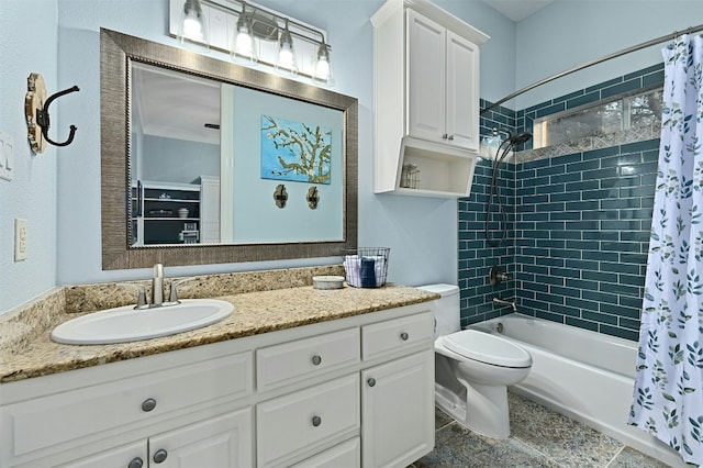 full bathroom with vanity, toilet, and shower / tub combo