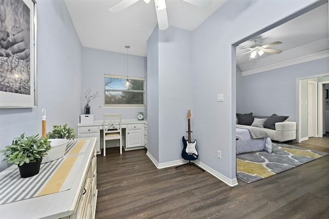 bathroom with hardwood / wood-style floors and ceiling fan