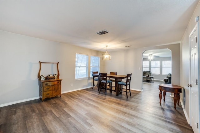 dining area featuring hardwood / wood-style flooring and a wealth of natural light