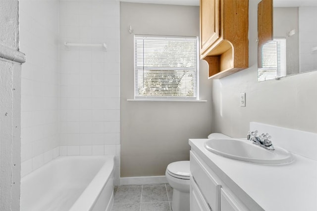 full bathroom with vanity, a wealth of natural light, tile patterned floors, and toilet