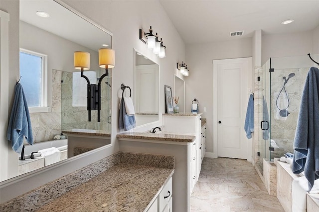 216 Fairlake Cir, Austin, TX 78734 - bathroom with a stall shower, a bath, and vanity