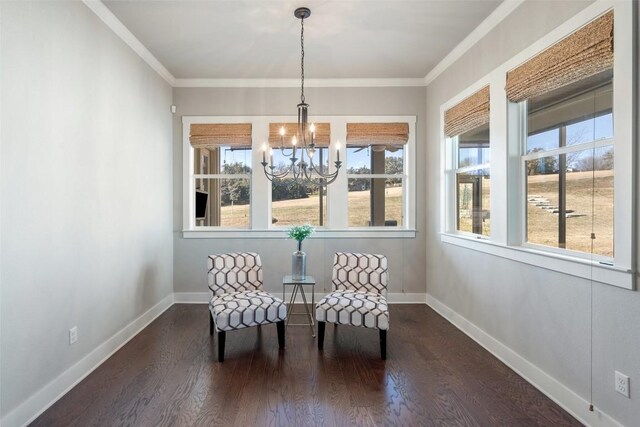 216 Fairlake Cir, Austin, TX 78734 - sitting room featuring a chandelier, wood finished floors, and crown molding