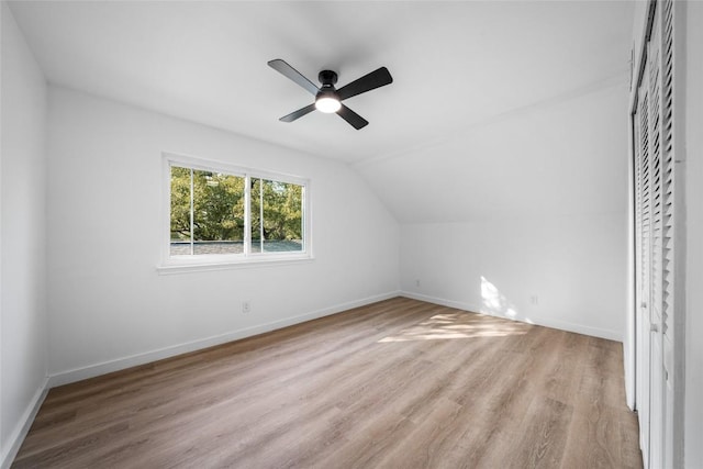 3507 Lovage Dr, Austin, TX 78727 - bonus room featuring light wood-style floors, ceiling fan, and vaulted ceiling
