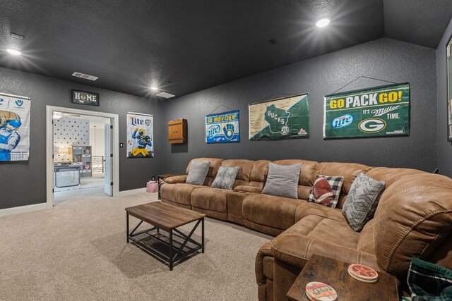 208 Tovas Secret Cv, Georgetown, TX 78628 - living room with a textured wall, carpet floors, and a textured ceiling