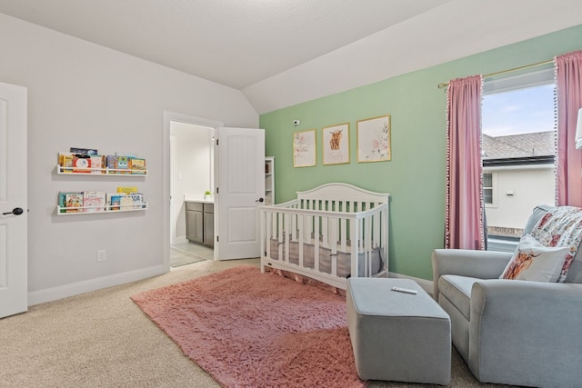 208 Tovas Secret Cv, Georgetown, TX 78628 - carpeted bedroom featuring lofted ceiling and a crib