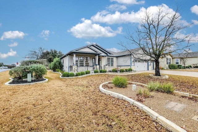 317 Yellow Rose Trl, Georgetown, TX 78633 - ranch-style house with covered porch, driveway, and a garage