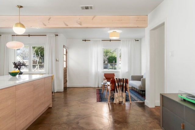 interior space with beamed ceiling and a healthy amount of sunlight