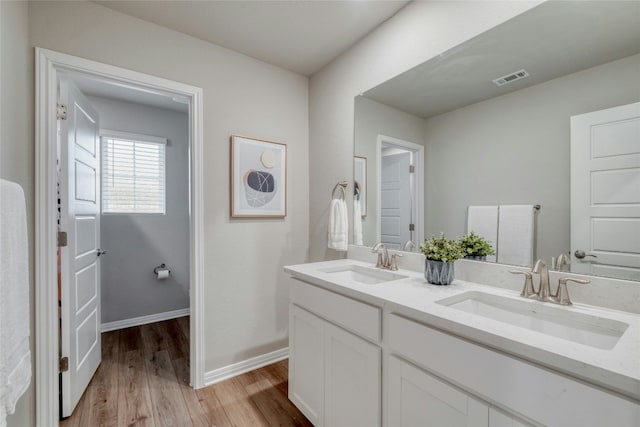 bathroom featuring vanity and wood-type flooring