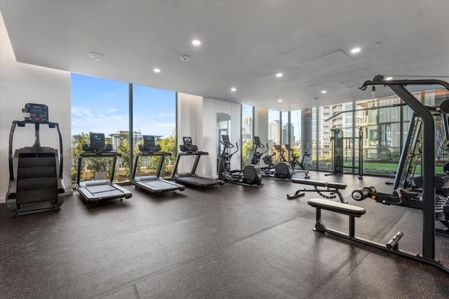 44 E Ave Unit 2310, Austin, TX 78701 - workout area featuring floor to ceiling windows and recessed lighting