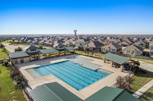 view of swimming pool with a gazebo and a patio