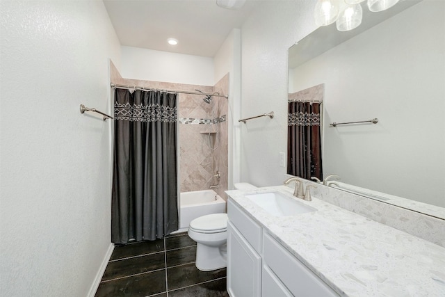 1228 Brenham Ln, Leander, TX 78641 - bathroom featuring vanity, tile patterned flooring, toilet, and shower / tub combo