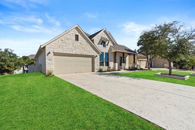 view of front facade featuring a garage and a front lawn