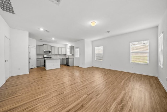 unfurnished living room with light hardwood / wood-style floors