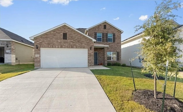 19312 Forman Dr, Pflugerville, TX 78660 - traditional home with brick siding, driveway, a front lawn, and a garage