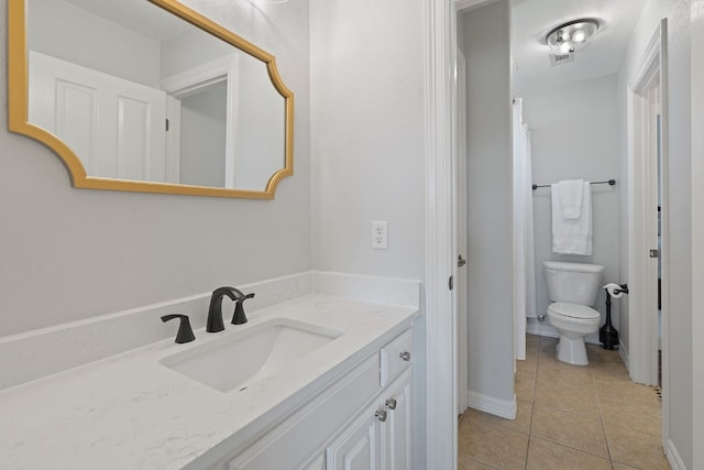 bathroom featuring tile patterned floors, toilet, and vanity