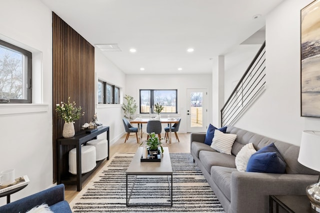 living room featuring light hardwood / wood-style flooring