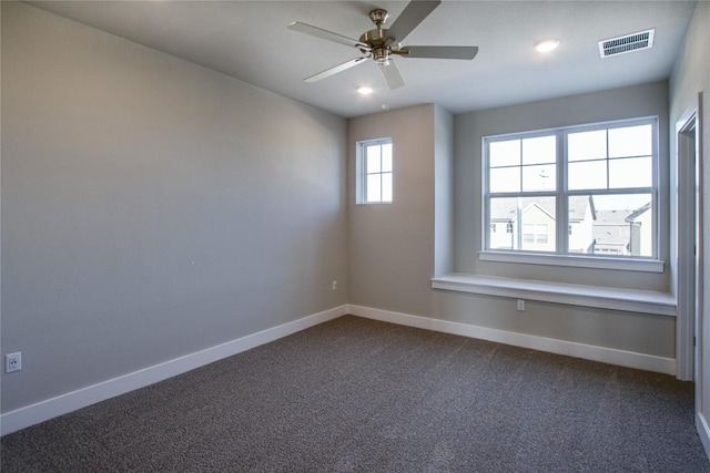 5812 Rotunda Vw, Austin, TX 78747 - empty room featuring baseboards, ceiling fan, dark carpet, and recessed lighting