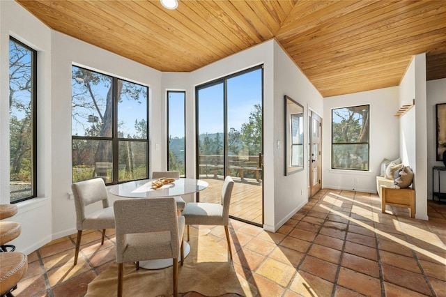 sunroom / solarium featuring wood ceiling