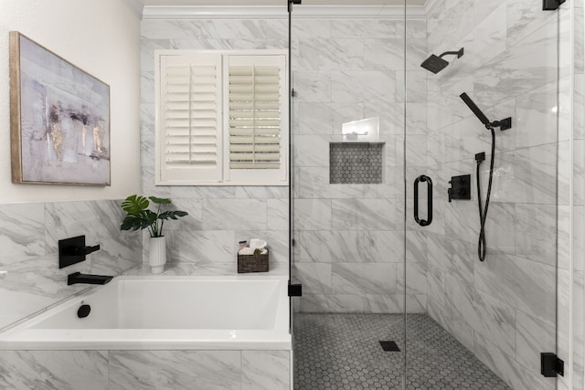 3305 Avenal Dr, Austin, TX 78738 - bathroom featuring a garden tub and a shower stall
