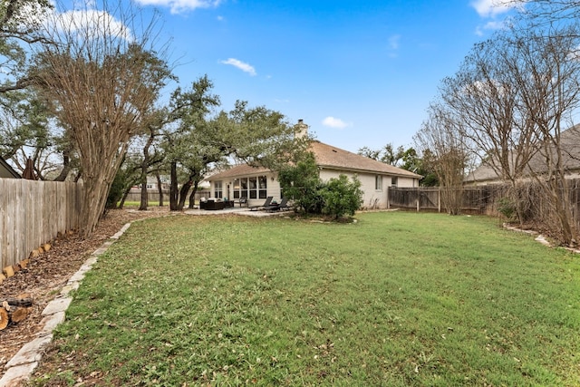 3305 Avenal Dr, Austin, TX 78738 - fenced backyard with a patio and outdoor lounge area