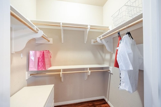 walk in closet featuring dark wood-type flooring