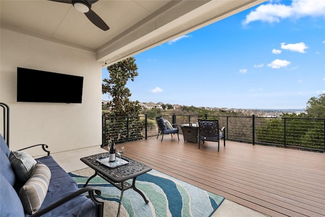 exterior space with an outdoor hangout area and ceiling fan