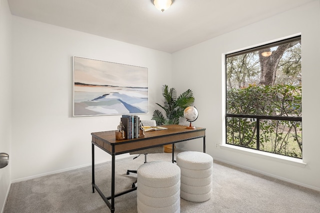 view of carpeted home office