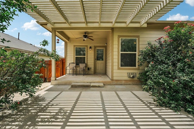 10017 Pinnacle Crest Loop, Austin, TX 78747 - view of patio featuring a ceiling fan and a pergola