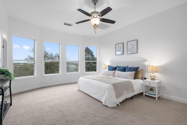 bedroom featuring carpet and ceiling fan