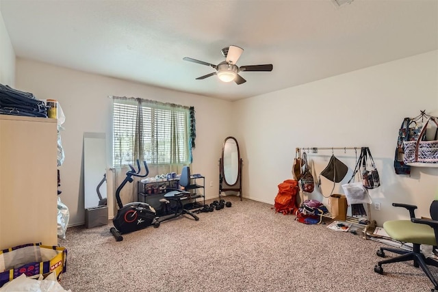 12828 Starbrimson Trl, Elgin, TX 78621 - workout area with carpet flooring and a ceiling fan