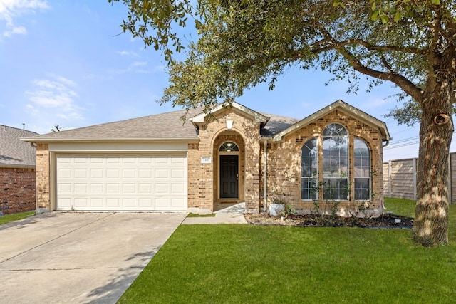 single story home with a front lawn and a garage