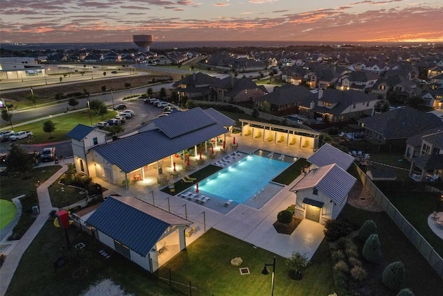 113 University Lands Dr, Liberty Hill, TX 78642 - aerial view at dusk of view of pool