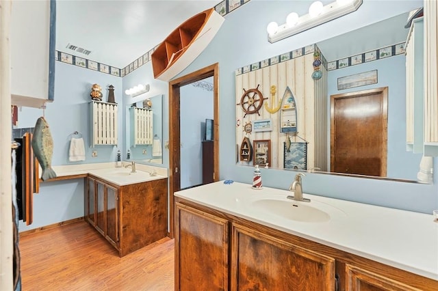 bathroom with vanity and wood-type flooring